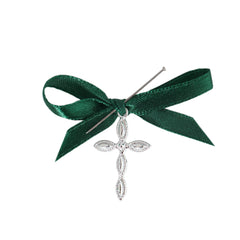 Set 20 marturii, cruciulite biserica din metal cu bolduri si cutiuta, funda verde, REC1968/48