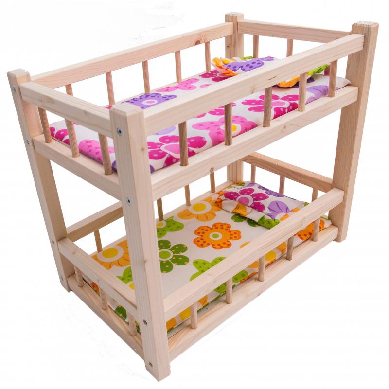 Patut din lemn supraetajat pentru papusi, lenjerie inclusa, REC2925