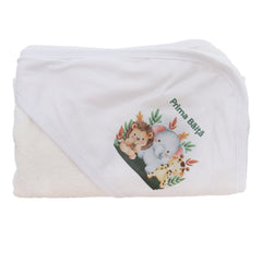 Set prima baita dupa botez cu nasii, body, prosop si saculet cu mirodenii, Model Tip Safari, REC3092