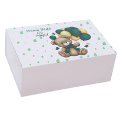 Set prima baita dupa botez cu nasii, body, prosop si saculet cu mirodenii, Model Ursulet cu baloane, REC3093
