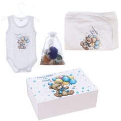 Set prima baita dupa botez cu nasii, body, prosop si saculet cu mirodenii, Model Ursulet cu baloane, REC3094
