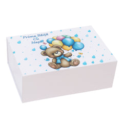 Set prima baita dupa botez cu nasii, body, prosop si saculet cu mirodenii, Model Ursulet cu baloane, REC3094