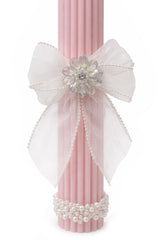 Lumanare eleganta cu fundita pentru botez fata, 35x6 cm, REC5001/49