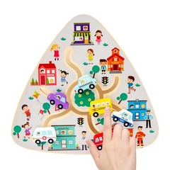 Joc educativ din lemn, labirint orasel cu masinute, dimensiune 24cm x 23cm x 4cm, REC2934