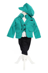 Trusou complet pentru botez de baieti, trusou simplu, lumanare cu "Radacini si aripi de la parinti", costum si pantofiori, verde-verde menta, 15 piese, Recostore®, REC2672