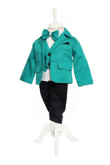 Trusou complet pentru botez de baieti, trusou simplu, lumanare cu "Radacini si aripi de la parinti", costum si pantofiori, verde-verde menta, 15 piese, Recostore®, REC2672