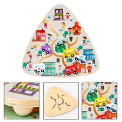 Joc educativ din lemn, labirint orasel cu masinute, dimensiune 24cm x 23cm x 4cm, REC2934
