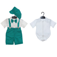 Trusou complet pentru botez de baieti personalizat cu Safari, costum cu maneca scurta, pantofiori, lumanare si trusou, verde, 14 piese, Recostore®, REC2714