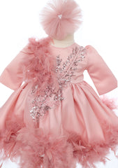 Rochita roz pudrat cu pene pentru botez de fete, 2 piese, Recostore®, REC2525