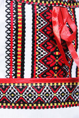 Costum popular, alb-rosu, 3 piese, bluza, fusta, brau, pentru fetite REC5