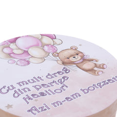 Cutie transport trusou ursulet cu baloane, crem, REC3319