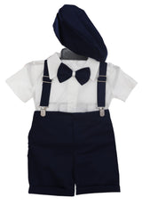 Trusou complet pentru botez de baieti personalizat cu Bebe Boss, costum cu maneca scurta, pantofiori, lumanare si trusou, bleumarin, 13 piese, Recostore®, REC2732