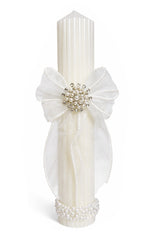 Lumanare eleganta cu fundita si perle pentru botez, 35x6 cm, REC5001/55