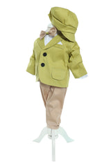 Trusou complet pentru botez de baieti personalizat cu Safari, lumanare cu Safari, costum si pantofiori, Verde olive, 14 piese, Recostore®, REC2751