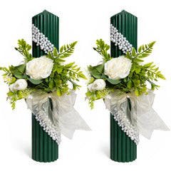 Set lumanari elegante pentru nunta/cununie cu flori artificiale, 2 bucati, REC5001/58