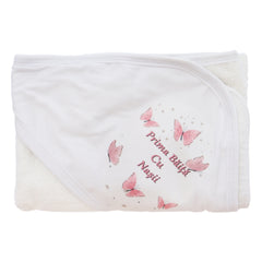 Set prima baita dupa botez cu nasii, body, prosop si saculet cu mirodenii, Model cu Fluturi, REC3099