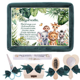 Trusou mot baieti, aniversare 1 an, Jungla, catifea verde inchis, 7 piese, 34x25 cm, REC5011/33