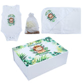 Set prima baita dupa botez cu nasii, body, prosop si saculet cu mirodenii, Safari, REC2551