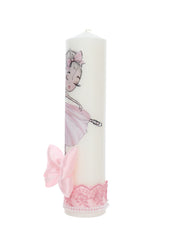 Trusou complet pentru botez de fete personalizat cu balerina, trusou brodat, lumanare, rochita cu bentita si pantofiori, roz, 12 piese, Recostore®, REC2693