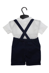 Trusou complet pentru botez de baieti personalizat cu Bebe Boss, costum cu maneca scurta, pantofiori, lumanare si trusou, bleumarin, 13 piese, Recostore®, REC2732