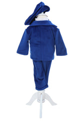 Costum din catifea pentru botez, 5 piese, albastru, REC3404