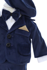 Costum din catifea pentru botez, 5 piese, bleumarin, REC3405