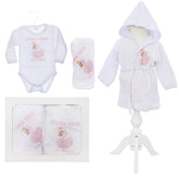 Set pentru prima baita cu nasii, halat, prosop si body, Model cu Lebada, REC3102