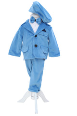 Costum din catifea pentru botez, 5 piese, bleu, REC3406
