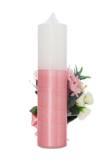 Lumanare botez fete, model Bebelus cu flori artificiale, 30x7 cm, roz pudrat, Recostore®, REC5002/28