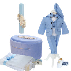 Set trusou elegant pentru botez baietel, bleu, 16 piese, REC3400
