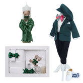 Set trusou pentru botez baietel, model ursulet verde, 14 piese, REC3491