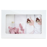 Trusou brodat cu Balerina pentru botez de fete, Roz pudrat, 7 piese, Recostore®, REC2503