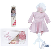 Set trusou complet pentru botez de fete, model Zana, 11 piese, Rochita cu funda la spate, lumanare cu zana, trusou brodat si pantofiori, Recostore®, REC2496