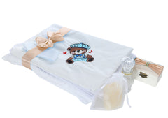 Trusou botez personalizat cu ursulet, model Denis, culoare mocha mousse, costum crem, trusou si lumanare, REC3171