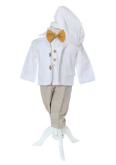 Trusou complet pentru botez de baieti, trusou brodat cu Ingeras, lumanare cu "Radacini si aripi de la parinti", costum si pantofiori, bleu-crem, 14 piese, Recostore®, REC2653