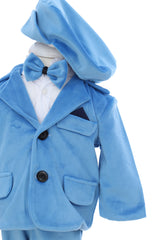 Costum din catifea pentru botez, 5 piese, bleu, REC3406