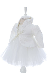 Rochie alba pentru botez, 4 piese, rochie, bolero, turban, pantaloni pentru fetite, REC3050