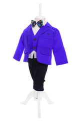 Trusou complet pentru botez de baieti personalizat cu Ursuletul aviator, trusou brodat, lumanare, costum si pantofiori, albastru electric, 15 piese, Recostore®, REC2673