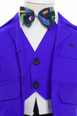 Trusou complet pentru botez de baieti, trusou simplu, lumanare cu "Radacini si aripi de la parinti" costum si pantofiori, albastru electric, 15 piese, Recostore®, REC2676