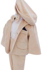 Costum din catifea pentru botez, 5 piese, crem, REC3407