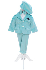 Costum din catifea pentru botez, 5 piese, verde menta, REC3408
