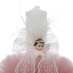 Lumanare botez, ingeras, 30x5.5 cm, roz pudrat, Recostore®, REC5004/7