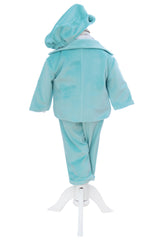 Costum din catifea pentru botez, 5 piese, verde menta, REC3408