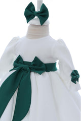 Rochita cu fundita in talie pentru botez, alb-verde, 2 piese, REC3052