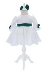 Rochita cu fundita in talie pentru botez, alb-verde, 2 piese, REC3052