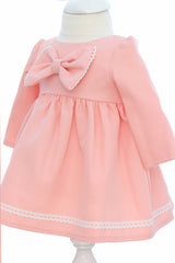 Rochie somon cu fundita pentru botez fetita, REC3339