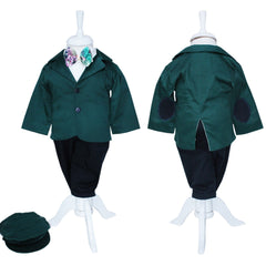 Trusou complet pentru botez de baieti personalizat cu Safari, lumanare cu Safari, costum si pantofiori, Verde, 15 piese, Recostore®, REC2742