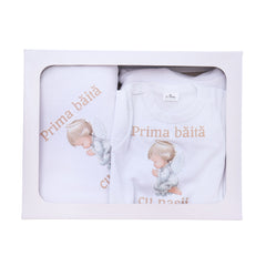 Set pentru prima baita cu nasii, halat, prosop si body, Model cu Ingeras, REC3106