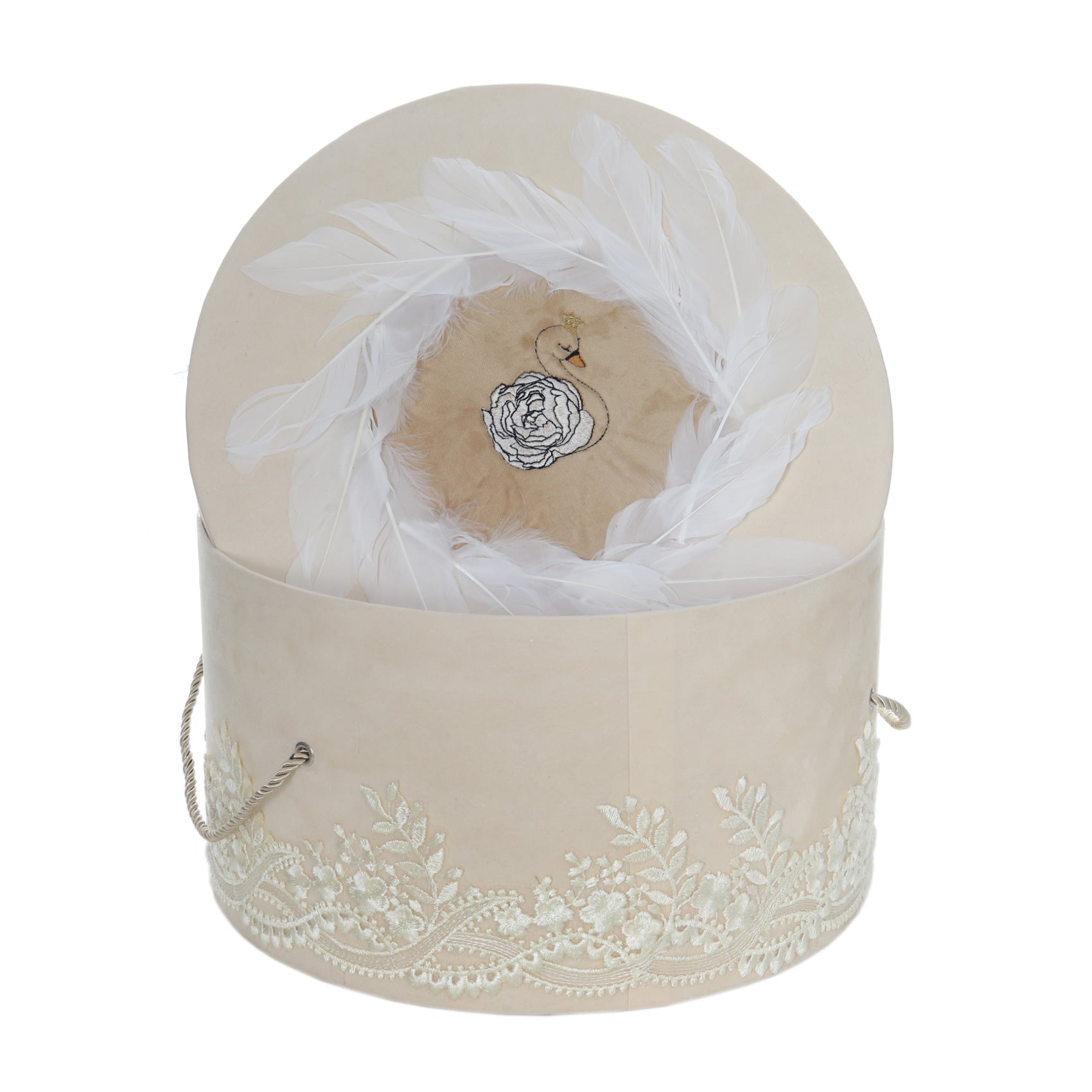 Cutie catifea transport trusou crem cu Lebada, Recostore®, REC3005