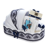 Trusou tip landou pentru botez de baieti, Model brodat cu Ursuletul aviator, bleumarin, 8 piese, REC5005/4